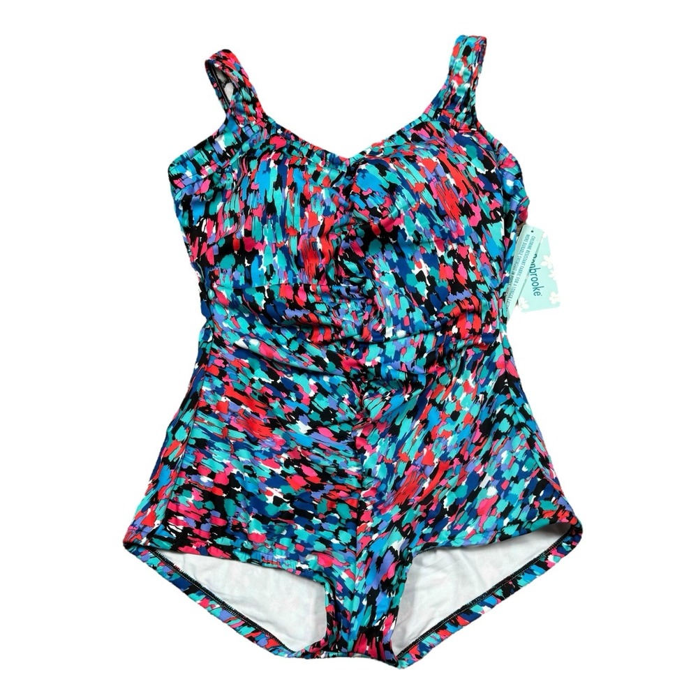 NWT Penbrooke Multicolor One Piece Swimsuit Sz 18